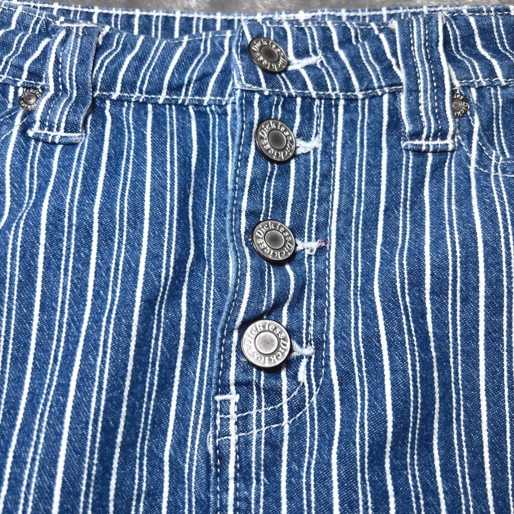 Dickies Girls Womens Size 1/25 Button Fly Mini Skirt Blue White Stripe Denim Y2K - Picture 6 of 13